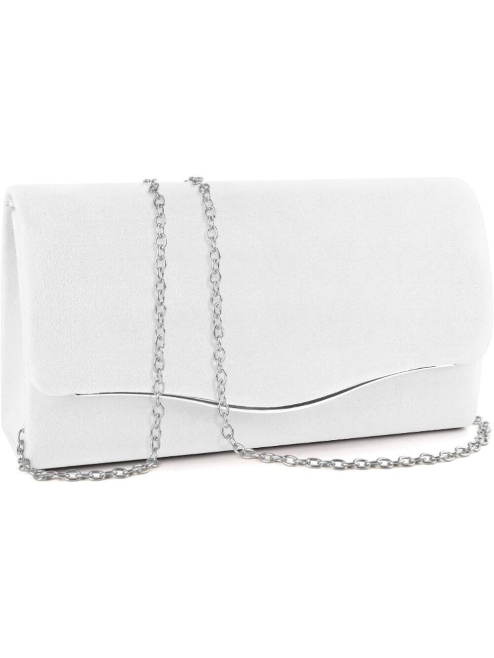Women's White Velvet Pleated Flap Gold Accent Envelope Chain Evening Bag Clutch